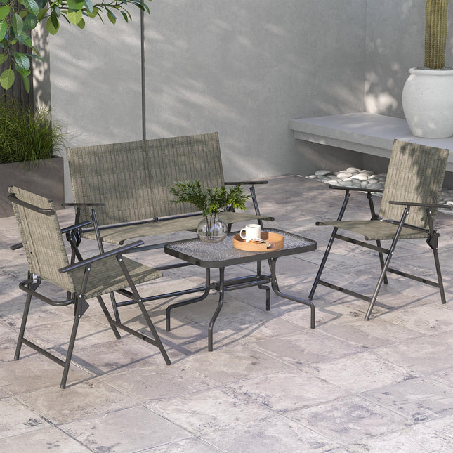4 Piece Patio Furniture Set with Foldable Breathable Mesh Seats - Mixed Brown