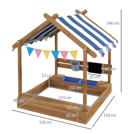 Wooden Kids Sandbox with Weather-Resistant Canopy and Accessories - Brown