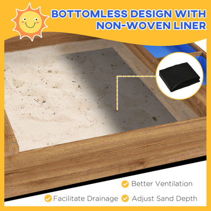 Wooden Kids Sandbox with Weather-Resistant Canopy and Accessories - Brown