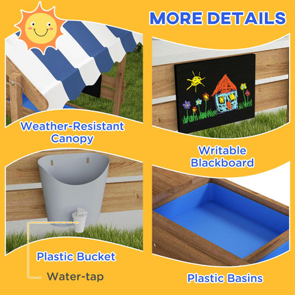 Wooden Kids Sandbox with Weather-Resistant Canopy and Accessories - Brown