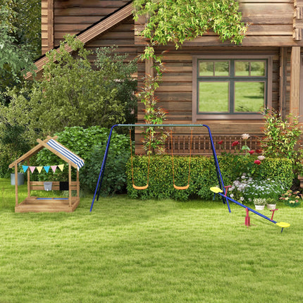Wooden Kids Sandbox with Weather-Resistant Canopy and Accessories - Brown