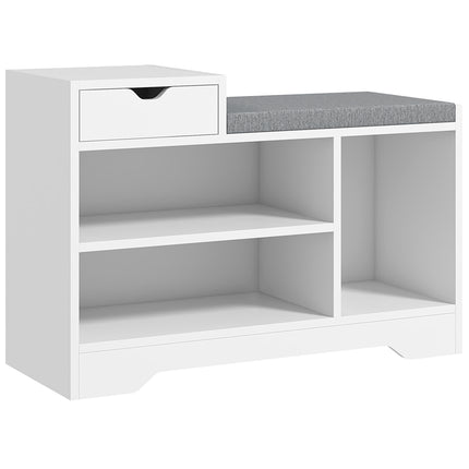 Upholstered Shoe Storage Bench with Seat, Drawer & 3 Shelves for Hallway - White Grey
