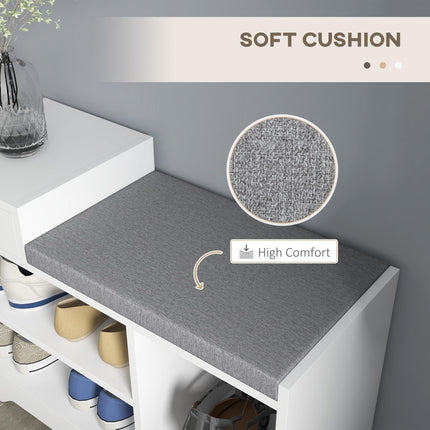 Upholstered Shoe Storage Bench with Seat, Drawer & 3 Shelves for Hallway - White Grey