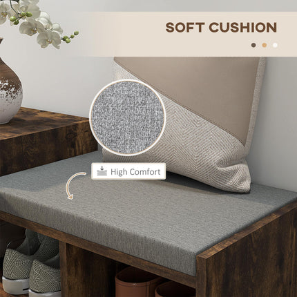 Upholstered Shoe Storage Bench with Seat, Drawer & 3 Shelves for Hallway - Rustic Brown