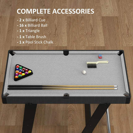 3.5ft Folding Snooker Pool Table with 2 Cues, 16 Balls & Accessories - Grey