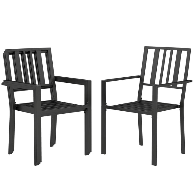 Set of 4 Metal Slatted Patio Dining Chairs - Black
