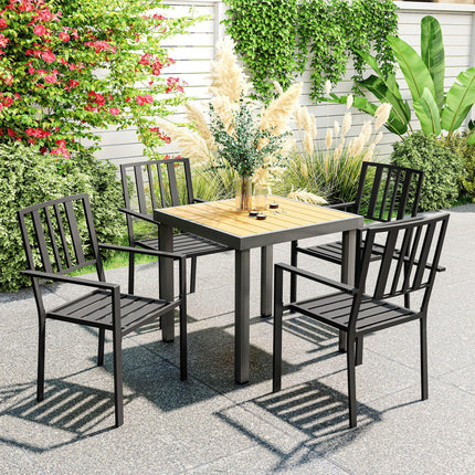 Set of 4 Metal Slatted Patio Dining Chairs - Black
