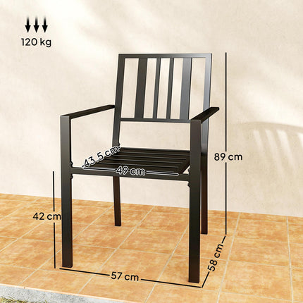 Set of 4 Metal Slatted Patio Dining Chairs - Black
