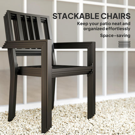 Set of 4 Metal Slatted Patio Dining Chairs - Black