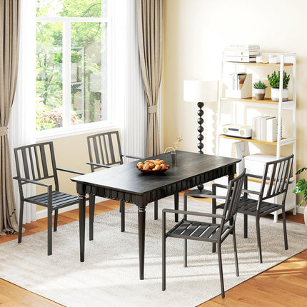 Set of 4 Metal Slatted Patio Dining Chairs - Black