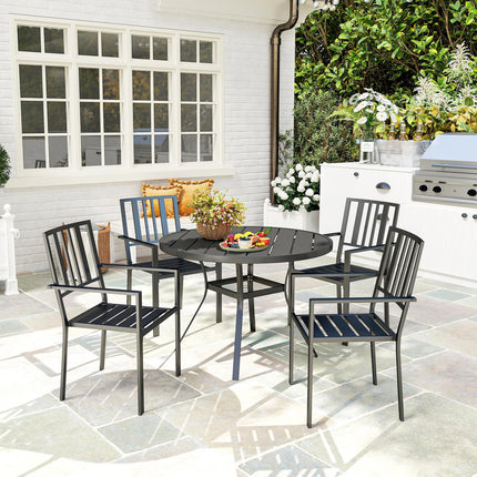 Set of 4 Metal Slatted Patio Dining Chairs - Black