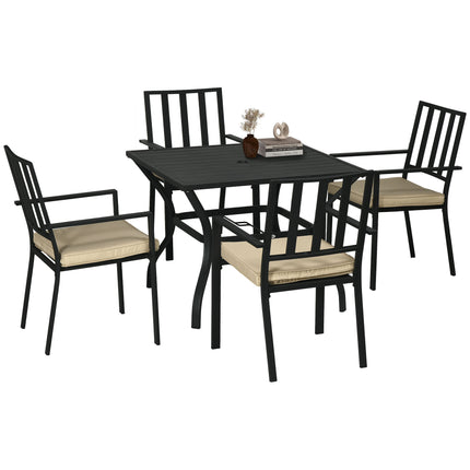 5 Piece Garden Dining Set with Cushions and Metal Table - Black