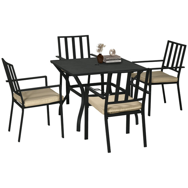 5 Piece Garden Dining Set with Cushions and Metal Table - Black