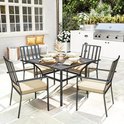 5 Piece Garden Dining Set with Cushions and Metal Table - Black