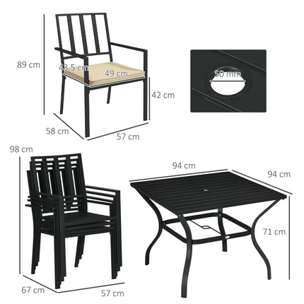 5 Piece Garden Dining Set with Cushions and Metal Table - Black