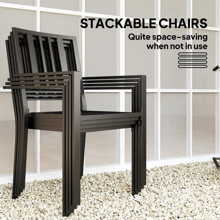 5 Piece Garden Dining Set with Cushions and Metal Table - Black