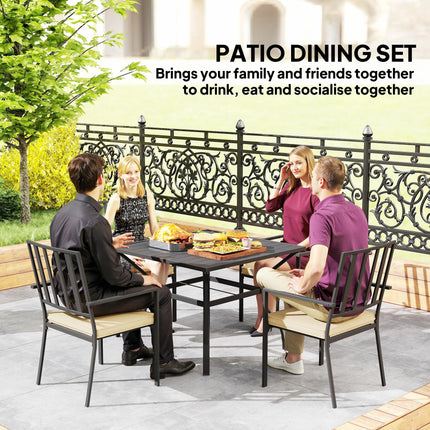 5 Piece Garden Dining Set with Cushions and Metal Table - Black
