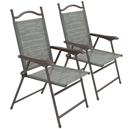 Set of 2 Folding Patio Camping Chairs with Mesh Fabric Seat - Dark Grey