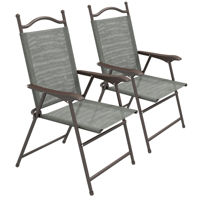 Set of 2 Folding Patio Camping Chairs with Mesh Fabric Seat - Dark Grey