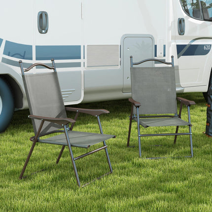 Set of 2 Folding Patio Camping Chairs with Mesh Fabric Seat - Dark Grey