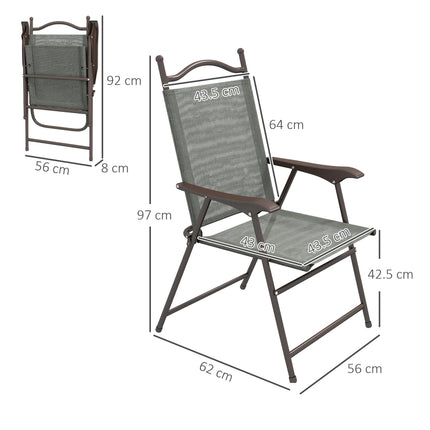 Set of 2 Folding Patio Camping Chairs with Mesh Fabric Seat - Dark Grey