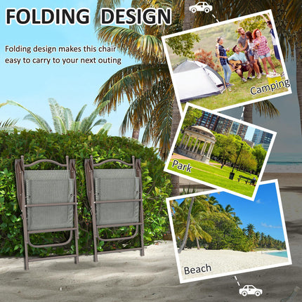 Set of 2 Folding Patio Camping Chairs with Mesh Fabric Seat - Dark Grey