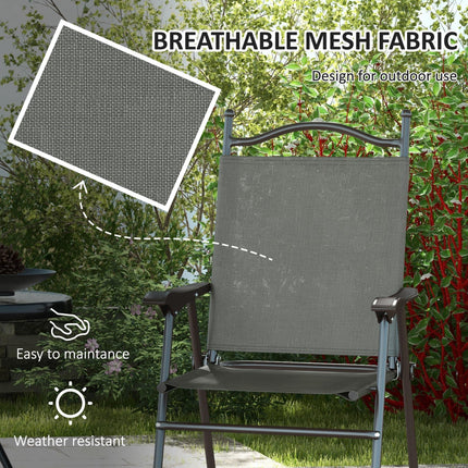 Set of 2 Folding Patio Camping Chairs with Mesh Fabric Seat - Dark Grey