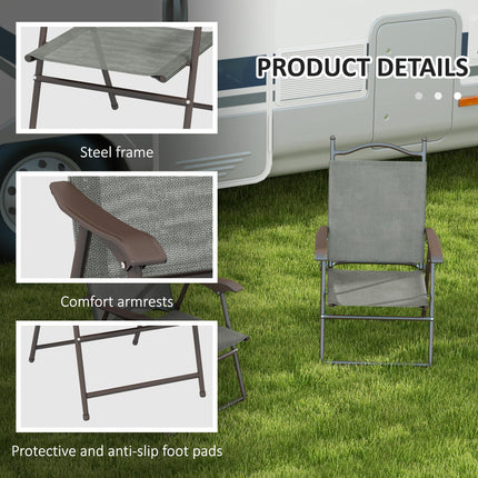 Set of 2 Folding Patio Camping Chairs with Mesh Fabric Seat - Dark Grey