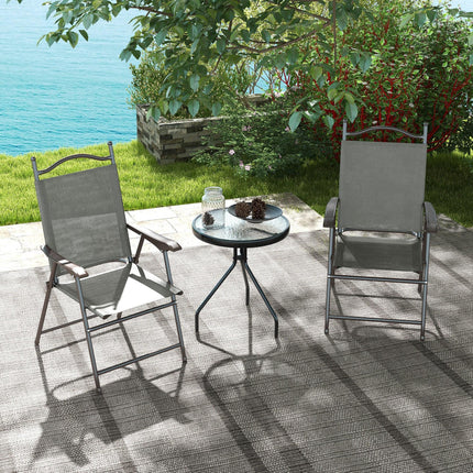 Set of 2 Folding Patio Camping Chairs with Mesh Fabric Seat - Dark Grey