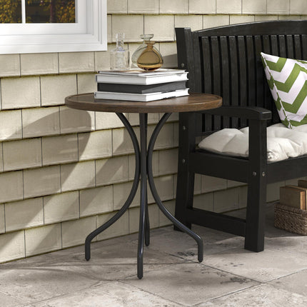 66cm Galvanised Steel Slatted Garden Table with Powder-Coated Frame - Brown