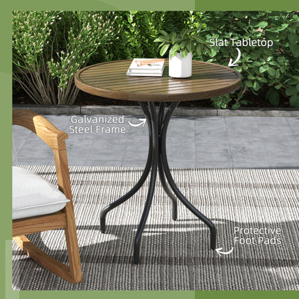 66cm Galvanised Steel Slatted Garden Table with Powder-Coated Frame - Brown