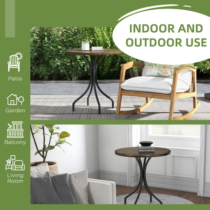 66cm Galvanised Steel Slatted Garden Table with Powder-Coated Frame - Brown