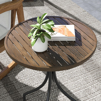 66cm Galvanised Steel Slatted Garden Table with Powder-Coated Frame - Brown