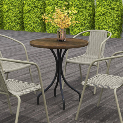66cm Galvanised Steel Slatted Garden Table with Powder-Coated Frame - Brown