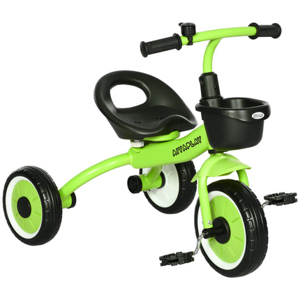 Adjustable Kids Tricycle with Basket and Bell for Ages 2-5 Years - Green