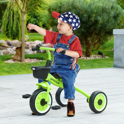 Adjustable Kids Tricycle with Basket and Bell for Ages 2-5 Years - Green