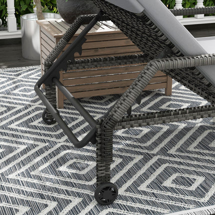 Outdoor Rattan Sun Lounger with Adjustable Backrest and Wheels - Grey