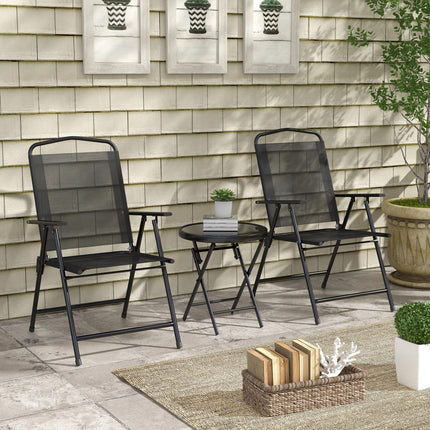 Three-Piece Foldable Garden Seat Set with Glass-Top Table - Black
