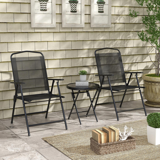 Three-Piece Foldable Garden Seat Set with Glass-Top Table - Black