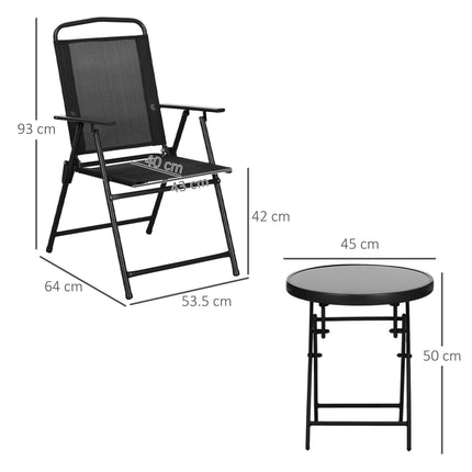Three-Piece Foldable Garden Seat Set with Glass-Top Table - Black