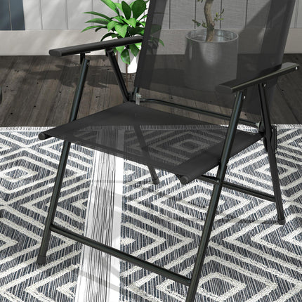 Three-Piece Foldable Garden Seat Set with Glass-Top Table - Black
