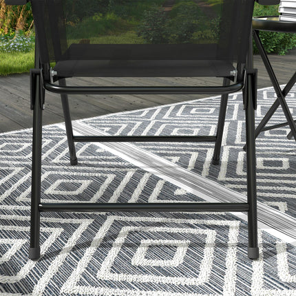 Three-Piece Foldable Garden Seat Set with Glass-Top Table - Black