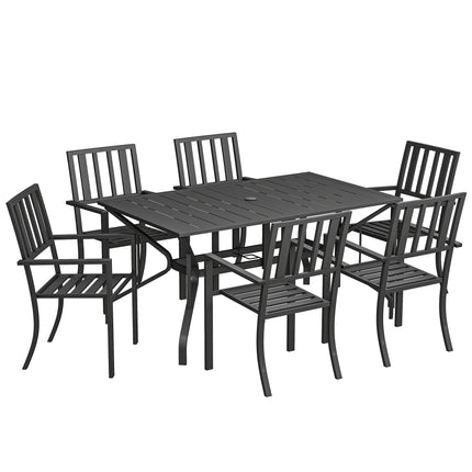 7-Piece 6-Seater Garden Table and Chairs Set with Umbrella Hole - Black