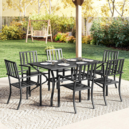 7-Piece 6-Seater Garden Table and Chairs Set with Umbrella Hole - Black