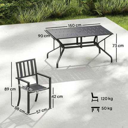 7-Piece 6-Seater Garden Table and Chairs Set with Umbrella Hole - Black