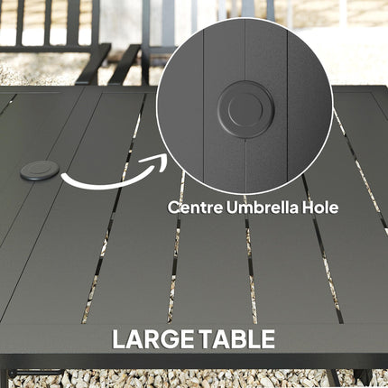 7-Piece 6-Seater Garden Table and Chairs Set with Umbrella Hole - Black
