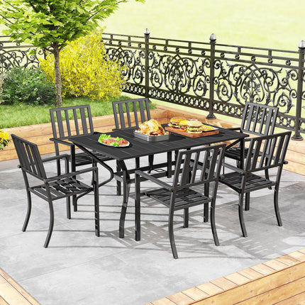 7-Piece 6-Seater Garden Table and Chairs Set with Umbrella Hole - Black