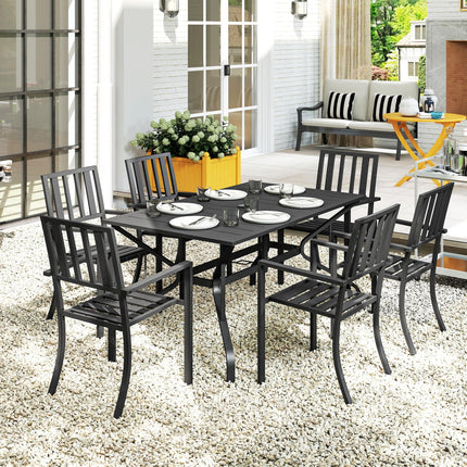 7-Piece 6-Seater Garden Table and Chairs Set with Umbrella Hole - Black
