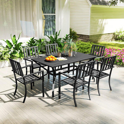 7-Piece 6-Seater Garden Table and Chairs Set with Umbrella Hole - Black