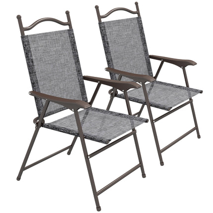 Set of 2 Folding Patio Camping Chairs with Mesh Seats and Steel Frame - Grey